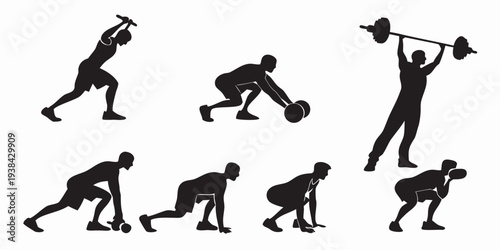 A series of illustrations depicting the evolution of human exercise routines over time Vector