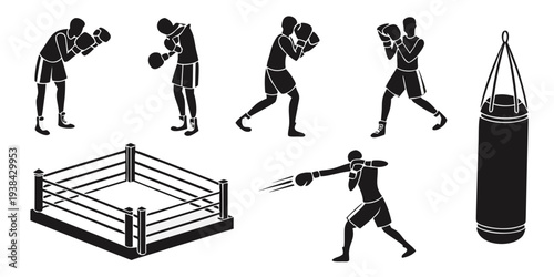 A diverse collection of boxing and drawing equipment and activities Vector