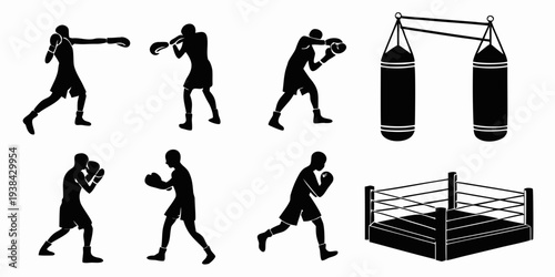 Boxers training in a gym with various equipment and techniques Vector