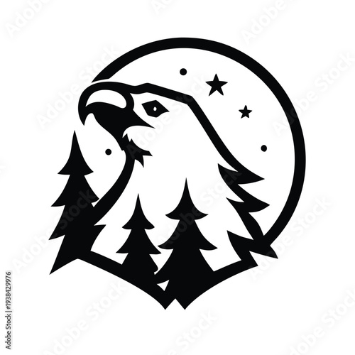 Eagle Head Moon Double Exposure T-shirt Design Tattoo Vector