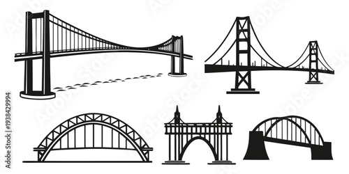 Iconic bridges from around the world showcasing diverse architectural designs and engineering marvels. Vector