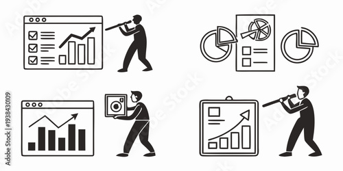 Businessman analyzing various financial charts and graphs Vector