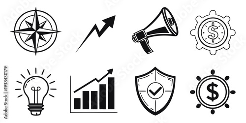Diverse icons representing various aspects of business and technology Vector