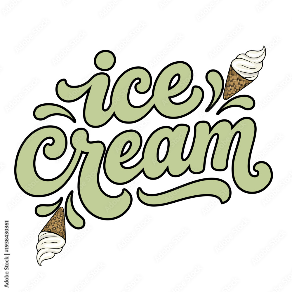 Fototapeta premium Sweet creamy ice cream vector illustration with waffle cones and splashes