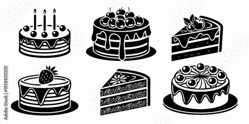 Assorted cakes and desserts displayed in a delightful arrangement. Vector