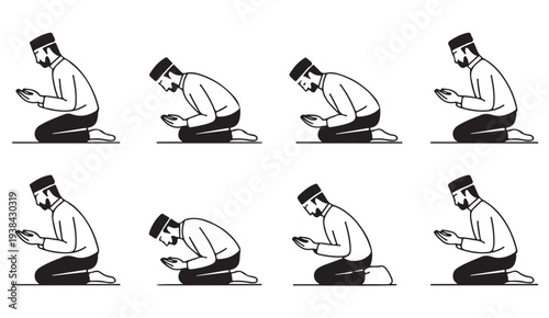 Namaz Prayer Posture Sequence Educational Islamic Illustration