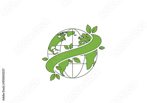 Greenery Wrapped Around Globe Symbolizing Environmental Care And Sustainable Earth Practices