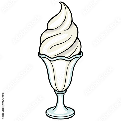 Swirled vanilla soft serve ice cream vector illustration in a glass sundae cup