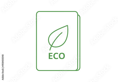 Green leaf symbol above word ECO on white background simple line art represents environmental friendly concept for nature conservation and