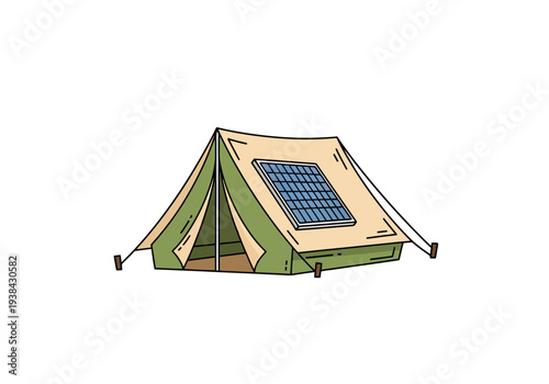 Outdoor Camping Tent Equipped With Solar Panel For Sustainable Energy Generation During Wilderness Adventures