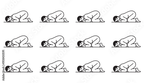 Islamic Worship Ritual Steps Illustration of Muslim Salah Positions