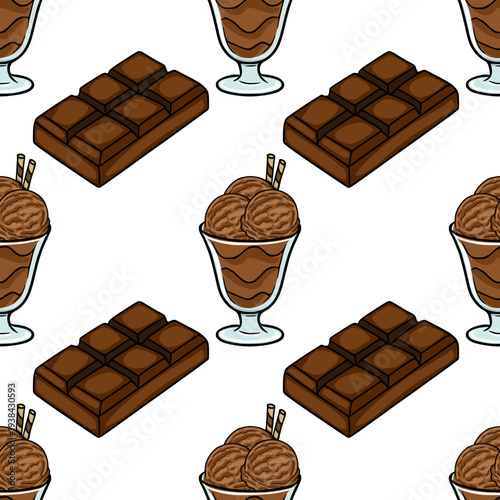 Chocolate ice cream sundae and bar seamless pattern vector illustration