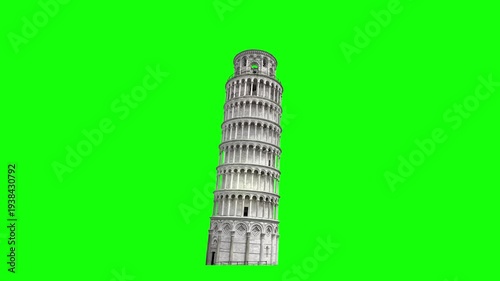 3D Leaning Tower of Pisa Italy Landmark Icon on Green Screen