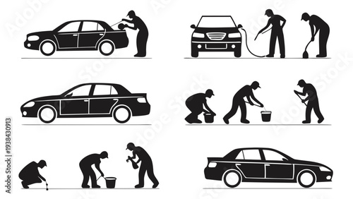Illustration of various vehicles and people engaged in different activities Vector