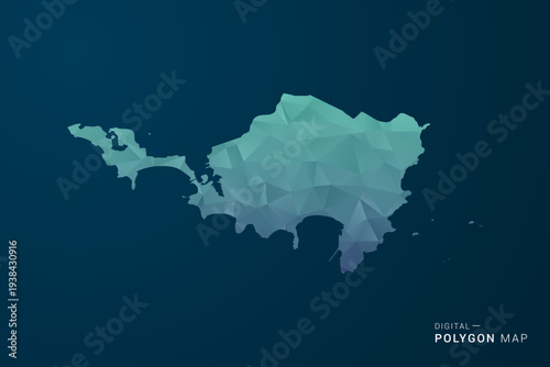 Sint Maarten Map - Polygon Style Vector Illustration with Teal Blue Gradient, Low Poly Geometric Design, Digital and Technology Inspired, Clean Silhouette on Dark Background.