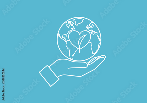 Hand Gently Holding Planet Earth With Growing Leaf Heart Symbol Representing Environmental Care And Sustainability Concept