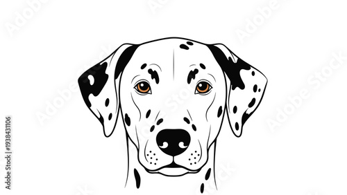 Detailed front view illustration of a dalmatian dog face with characteristic black spots on white fur and bright brown eyes.