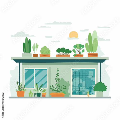 Modern Urban Greenhouse Farming Building with Sustainable Agriculture and Glass Structure Flat Vector Illustration