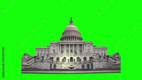 3D United States Capitol Building Washington DC Icon on Green Screen