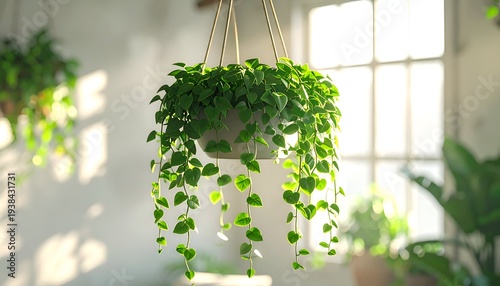 Hanging plant with green leaves sunlight