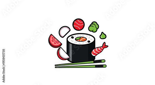 Sushi roll and ingredients illustration