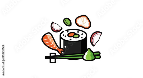 Sushi roll and ingredients illustration