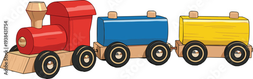 Classic Play: Colorful Wooden Toy Train with Primary Color Wagons