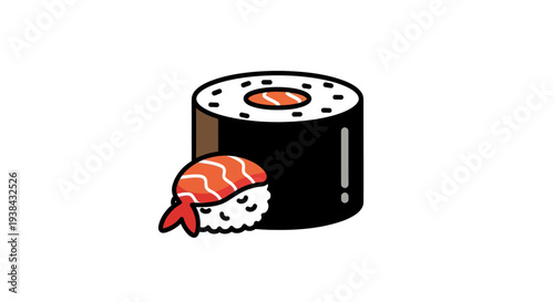 Sushi roll and nigiri illustration
