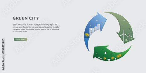 Green city and alternative renewable energy with circular economy. ESG, environmental social and governance concept Paper art Vector illustration.