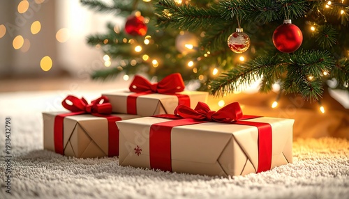 Holiday gifts under christmas tree