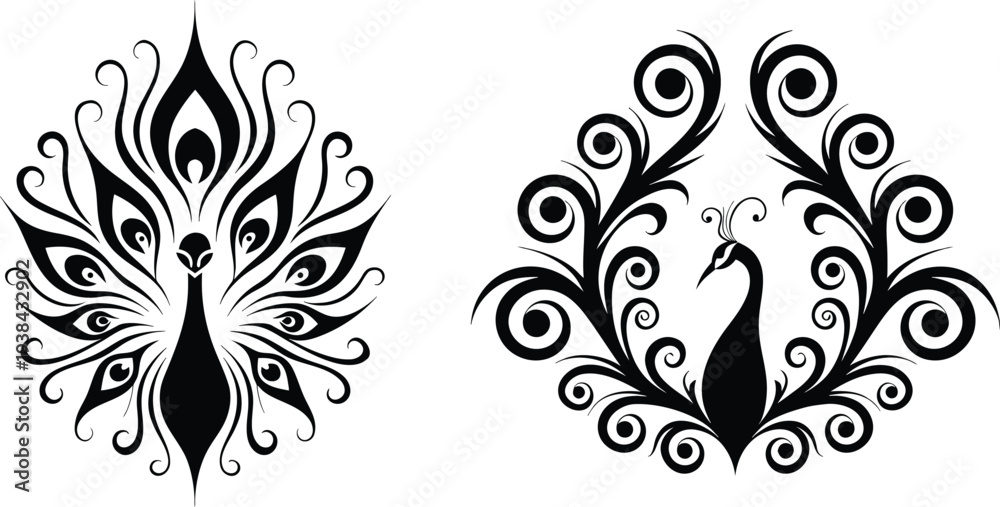 Obraz premium Elegant Peacock Silhouette Decorative Vector Illustration