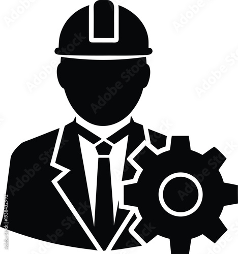 engineer with blueprint silhouette vector art illustration, black and white design