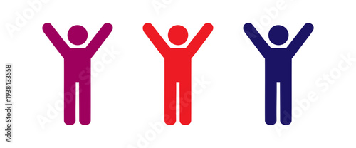 Colorful stick figures with arms raised in celebration