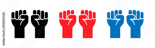Colorful raised fists in black, red, and blue