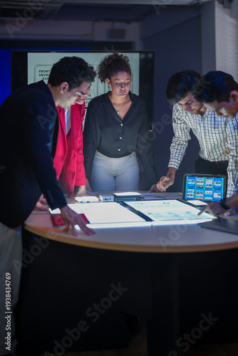 Canvas Print Corporate startup team discussing digital product strategy