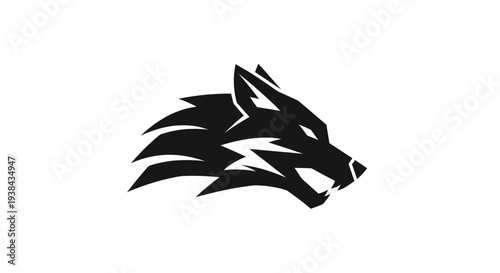 Stylized wolf head illustration in black and white