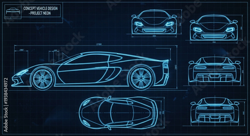 Blueprint of a Futuristic Sports Car Design Concept.