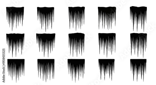 Collection of black eyelashes on white background isolated various orientations makeup elements