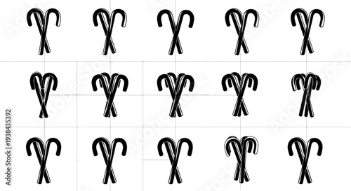 Set of aries zodiac symbols arranged in grid pattern on white background