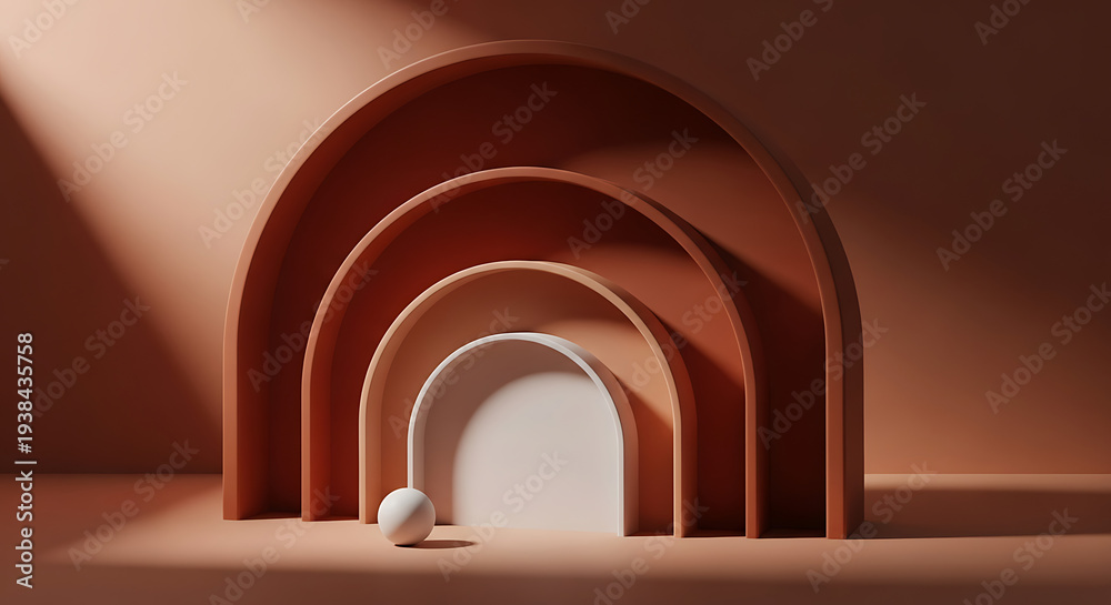 Fototapeta premium A serene and inviting hallway with warm, curved walls and a distant light source