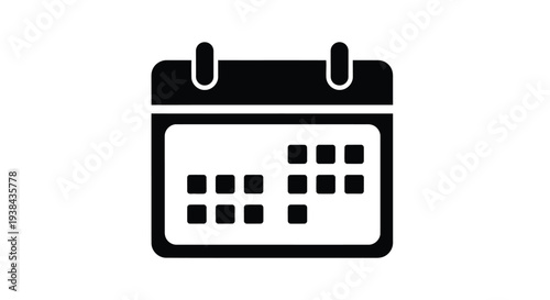 Simple black and white calendar icon on plain background for organization and planning purposes