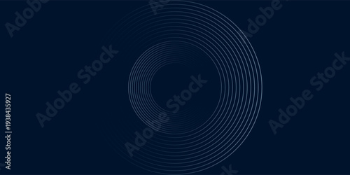 Blue abstract background with glowing circles. Swirl circular lines pattern. Geometric spiral. Twirl element. Modern graphic design. Futuristic technology concept.