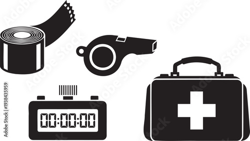 First Aid Kit and Emergency Equipment Icons.