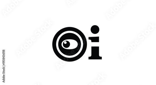 Eye icon with lowercase letter i symbol black and white logo design element