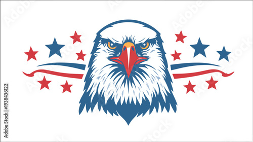 Patriotic eagle with stars and stripes design on white background, vector illustration