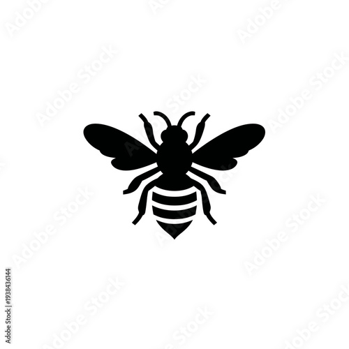 Bee silhouette with wings outstretched, striped abdomen, and two antennae