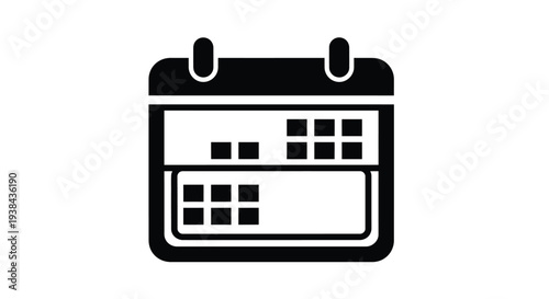 Black calendar icon on white background for organization and planning purposes