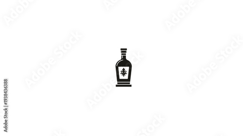 Black silhouette icon of a classic liquor or wine bottle with a stopper, minimalist graphic illustration on a white background.
