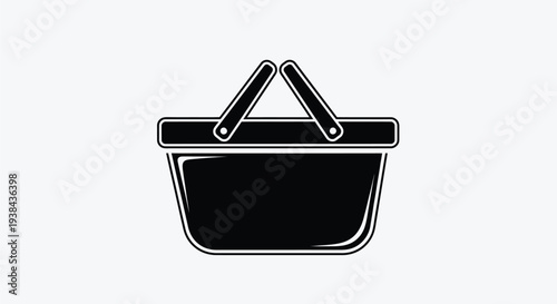 Black shopping basket icon with handles on a white background simple graphic design element for e commerce and retail