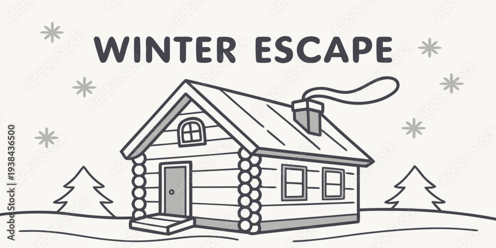 Fototapeta premium A cozy cabin nestled in the snow, offering a peaceful winter escape. Vector